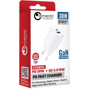 Lemontti 1x USB, 1x USB-C, 30W, GaN, White