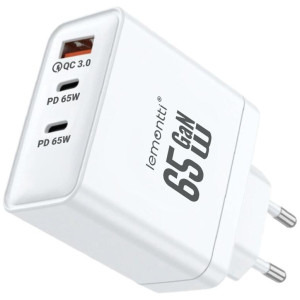 Lemontti 1x USB, 1x USB-C, Fast Charge 45W, GaN, Q.C. 3.0, White