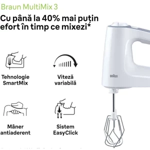 Braun Mixer de mana MultiMix 3 HM3135WH, 500W, 0.5L, Alb