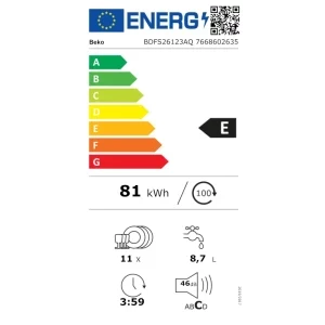 Beko BDFS26123AQ, Slim, 11 seturi, 6 programe, Clasa E, ProSmart Inverter, AquaIntense, 45 cm, Antracit