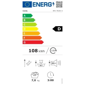 Candy BRS 7N2BX-S, Pompa de caldura, 7 kg, Clasa D, Easy Iron Plus, hOn, Alb