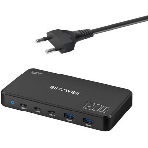 BlitzWolf BW-i100, 2x USB, 3x USB-C, Quick Charge 120 W, Black