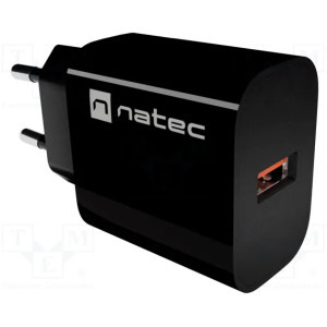 Natec Ribera, 1x USB-A, 18 W, Black