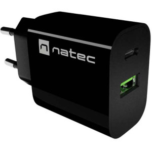 Natec Ribera, 1x USB-A, 1x USB-C, 20 W, Black