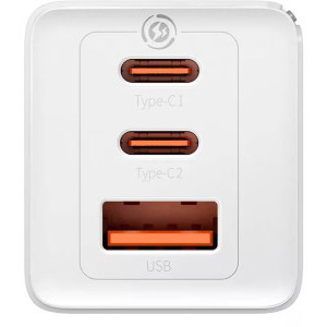 Baseus GaN5 Pro, 2x USB-C, 1x USB, Quick Charge 65W, White