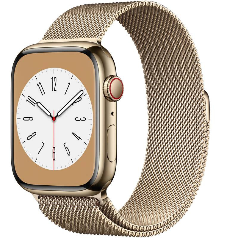 SmartWatch Apple Watch S8, 45mm Stainless Steel Gold cu Gold Milanese ...