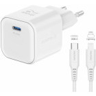Incarcator retea Swissten 1x USB-C, Quick Charge 20 W, GaN, White + Cablu Lightning
