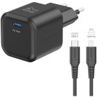 Incarcator retea Swissten 1x USB-C, Quick Charge 35 W, GaN, Black + Cablu Lightning