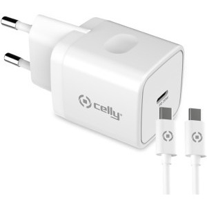 Celly 1x USB-C, Quick Charge 20 W, White + Cablu USB-C