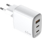 Incarcator retea Celly 2x USB-C, 1x USB, Quick Charge 65 W, GaN, White