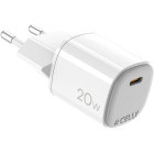 Incarcator retea Celly 1x USB-C, Quick Charge 20 W, GaN, White