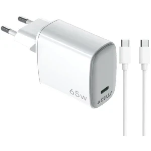 Celly 1x USB-C, Quick Charge 65 W, GaN, White + Cablu USB-C
