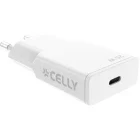 Incarcator retea Celly 1x USB-C, Quick Charge 25 W, GaN, White