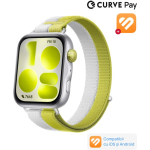 Huawei Watch Fit 5, Silver cu Green Nylon Strap + 1 Month Health+