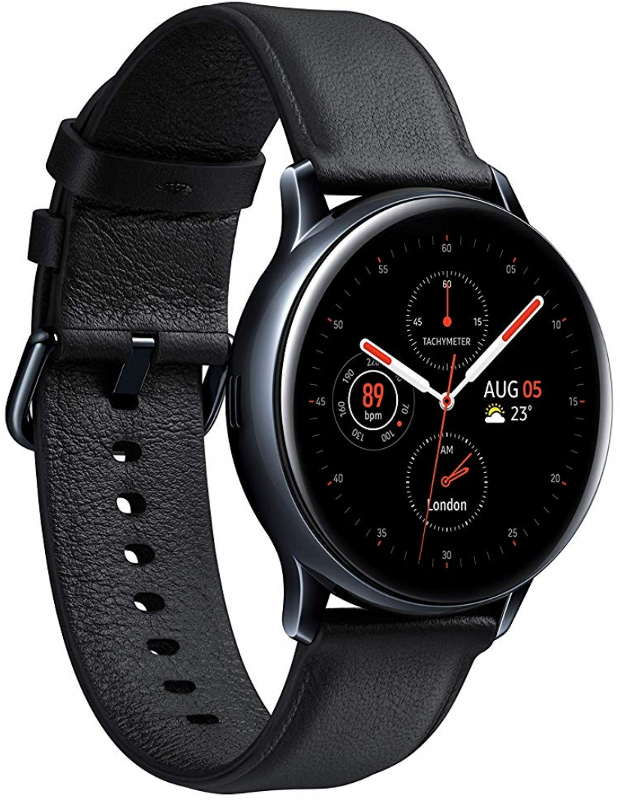 SmartWatch Samsung Galaxy Watch Active 2 (2019), 40 mm, otel negru, curea piele negru, Wi-Fi, Bluetooth, GPS, NFC, rezistent la apa