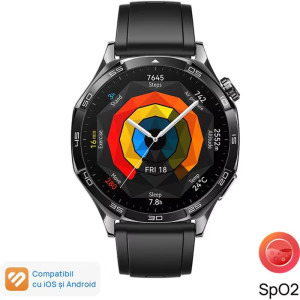 Huawei Watch GT 5, 46mm Deep Tarnish Stainless Steel, curea Black Fluoroelastomer