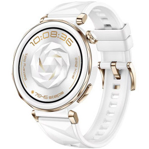 Huawei Watch GT 5 Pro, 42mm Ceramic White-Gold, curea White Silicone