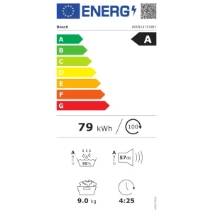 Bosch WRB247CNBY, Pompa de caldura, 9 lg, Clasa A, AutoDry, Smart Dry, Air Max Dry, Cool Dry, Speed Perfect Plus, Self Cleaning Condenser, Home Connect, Iluminare interioara, Alb