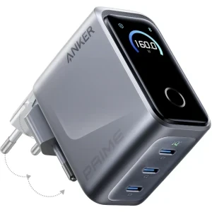 Anker Prime A2687341, 3x USB-C, Quick Charge 160 W, GaN, Display, Grey