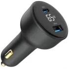 Incarcator auto Gembird TA-UC-AC2PD65LCD-CAR-01, 1x USB-C, 1x USB, 65 W, Black
