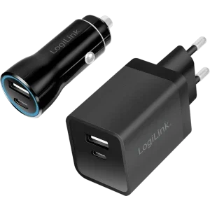 Logilink PA0300, 1x USB-C, 1x USB, Quick Charge 15 W, Black + Incarcator auto
