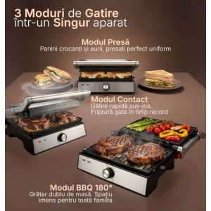 iHunt Gratar electric Bro Dual Grill XXL, 1500W, Argintiu