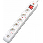 Priza/prelungitor Spacer Externsion 4.5m, 2x USB, 5x Schuko, White