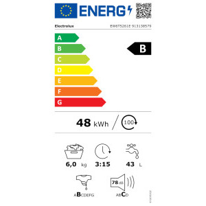 Electrolux verticala EW6T5261E, 6 kg, 1200 RPM, Clasa B, Inverter, SensiCare, AntiAllergy, TimeSave, Alb