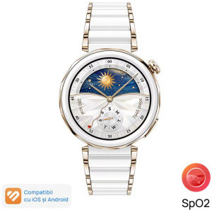 Huawei Watch GT 5 Pro, 42mm Ceramic White-Gold, curea White Ceramic