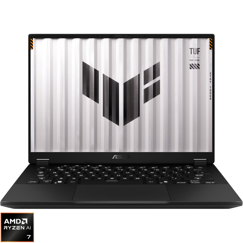 Laptop ASUS Gaming 14'' TUF A14 FA401KH, 2.5K 165Hz, Procesor AMD Ryzen™ Al 7 350 (16M Cache, up to 5.0 GHz), 32GB LPDDR5X, 1TB SSD, GeForce RTX 5050 8GB, No OS, Jaeger Gray
