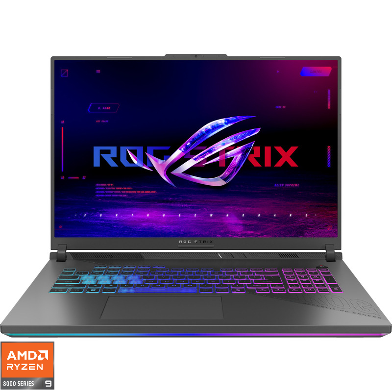 Laptop ASUS Gaming 18'' ROG Strix G18 G814PH, FHD+ 144Hz, Procesor AMD Ryzen™ 9 8940HX (64M Cache, up to 5.30 GHz), 32GB DDR5, 1TB SSD, GeForce RTX 5050 8GB, No OS, Eclipse Gray