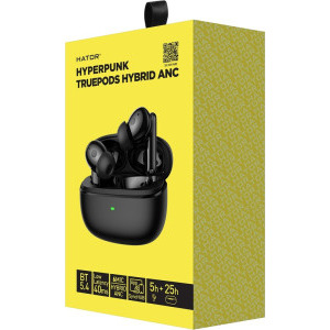 HATOR In-Ear, Hyperpunk Truepods HTA431, True Wireless, Bluetooth 5.4, Hybrid ANC, Low Latency 40ms, IPX4, autonomie 25h, Black + Cablu USB-C