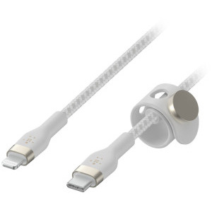 Cablu de date / adaptor Belkin BoostCharge USB-C Male la Lightning Male, braided silicone 2m, White