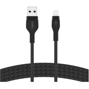 Cablu de date / adaptor Belkin BoostCharge Pro Flex Braided Silicone USB Male la Lightning Male, 2m, Black
