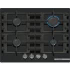 Plita incorporabila Bosch PNP6B6K40, Gaz, 4 zone de gatit, Aprindere electrica integrata, Sistem de siguranta, Gratar fonta, 60 cm, Negru