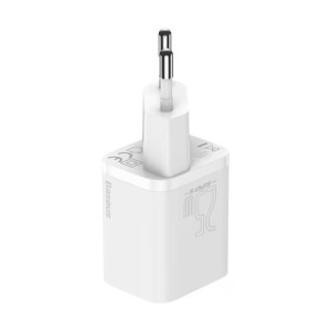 Baseus Super Si, Quick Charge 25W, 1x USB-C, White + cablu USB Type-C la USB Type-C 1m