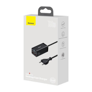 Baseus GaN3 Pro, 2x USB, 2x USB-C, Quick Charge 100W, Black + Cablu USB-C