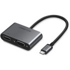 Adaptor Ugreen 1x USB-C Male - 1x HDMI + 1x VGA Female, Negru