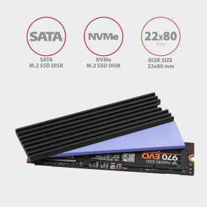 AXAGON Cooler Pasiv CLR-M2L3, Pentru M.2 SSD 80mm, Aluminiu, paduri termice silicon incluse, inaltime 3mm