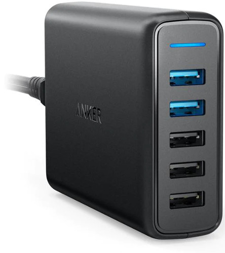 Incarcator retea Anker PowerPort+ 5, 5x USB, 63W, Black, tehnologia Quick Charge 3.0, PowerIQ si VoltageBoost