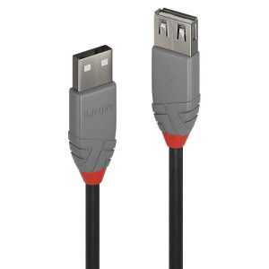 LINDY Anthra, USB 2.0 Male tip A - USB 2.0 Female tip A, 2m, negru-gri