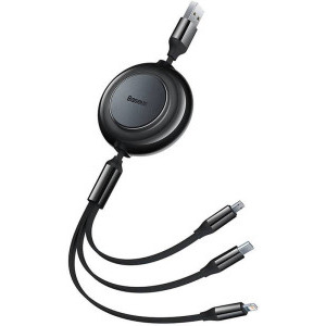 Baseus 3-in-1 Bright Mirror 2, USB Male la microUSB, USB-C, Lightning Male, 1.1 m, Black, amperaj maxim suportat 3A