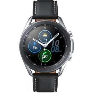 Samsung Galaxy Watch 3, 45 mm, otel argintiu, curea piele negru-maro, Wi-Fi, Bluetooth, NFC, rezistent la apa