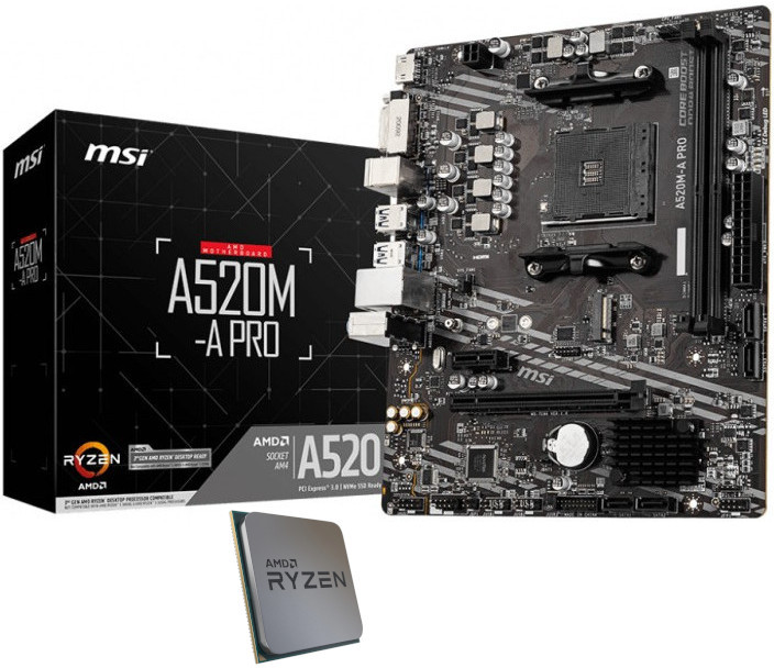 Procesor AMD Ryzen 5 3600 3.6GHz box + Placa de baza MSI A520M-A PRO (Starter KIT)