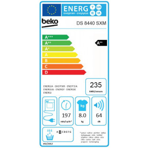 Beko Uscator de rufe DS8440SXM, Pompa de caldura EcoGentle, 8 kg, 16  programe, Clasa A++, Hygienic Refresh, Hygienic Drying, Gri - PC Garage