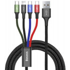 Cablu de date / adaptor Baseus 4-in-1 CA1T4-B01, USB Male la microUSB, 2x USB-C, Lightning Male, 1.2, Black, amperaj maxim suportat 3.5A