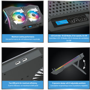 Spirit of Gamer AIRBLADE 1000 RGB, pana la 17.3 inch, 2 ventilatoare 115 mm, 8 pozitii, 6 viteze, sasiu aluminiu, LCD controller