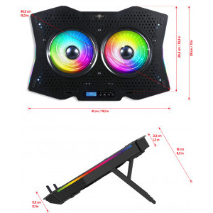 Spirit of Gamer AIRBLADE 1000 RGB, pana la 17.3 inch, 2 ventilatoare 115 mm, 8 pozitii, 6 viteze, sasiu aluminiu, LCD controller