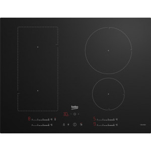 Plita incorporabila Beko HII74700UF, Inductie, 4 zone de gatit, IndyFlex, Hob2Hood, Direct Access Slider, Booster, Timer, WipeGuard, Stop&Go, 70 cm, Negru