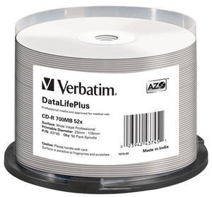 Mediu stocare Verbatim CD-R 700MB 52x spindle 50 buc white wide printable